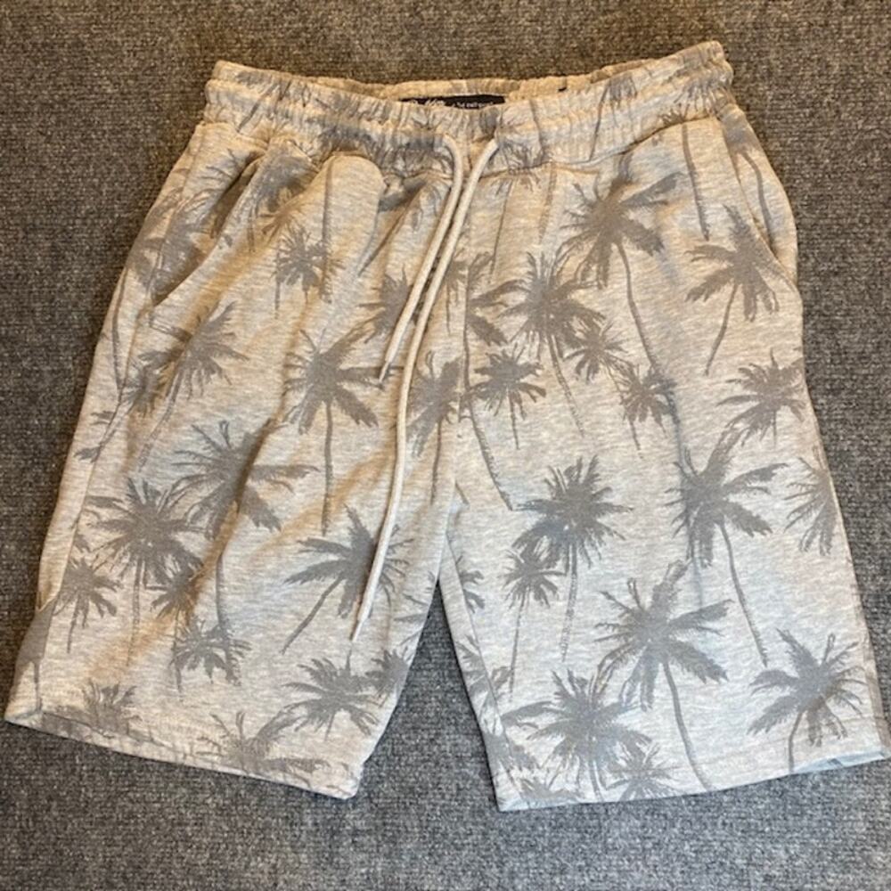 Brooklyn Cloth Gray Palm Trees Comfort Knit Drawstring Shorts Mens Medium